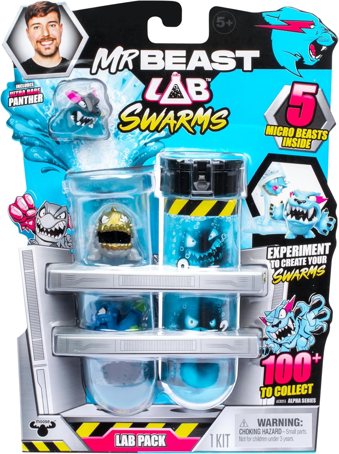 MrBeast Lab Swarms Lab Pack, Experiment by Adding Water, Shaking Test Tube &amp; Revealing 5 PK of 1&quot; MrBeast Collectible Characters, 100+ to Collect, Look Out for The Limited Edition Hyperchrome Panther