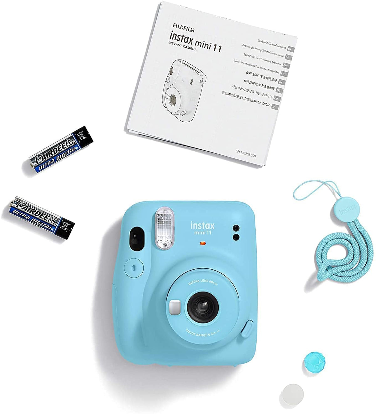 Fujifilm Instax Mini 11 Camera with Fuji Instant Film Twin Pack + Colorful Case, Album, Stickers, and More (Sky Blue) - Abesons 